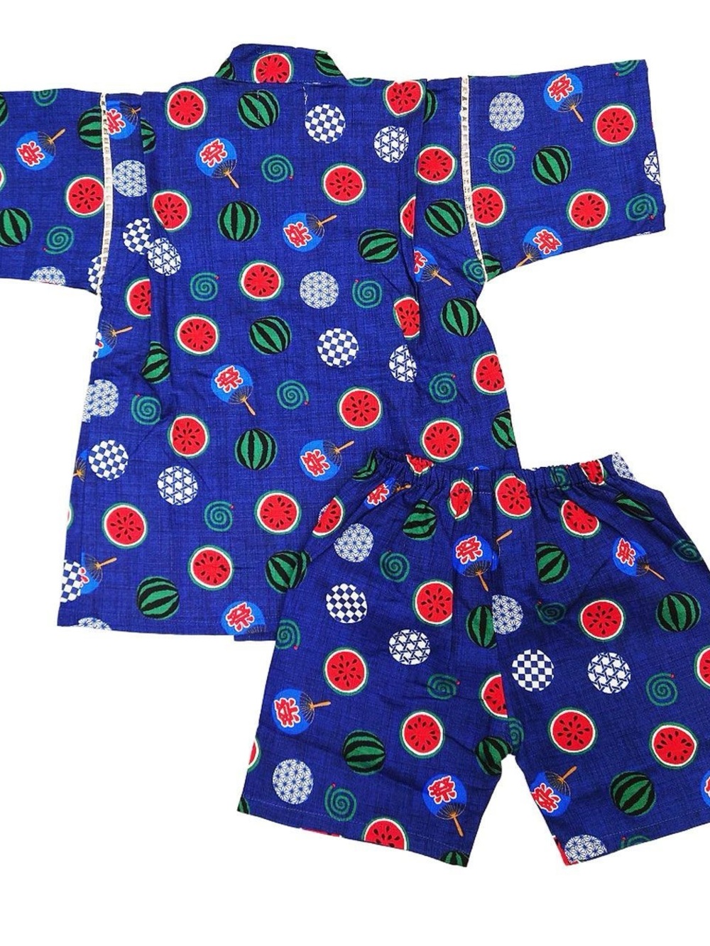 Kids Blue Watermelon Print Japanese Jinbei Set - Picture 4 of 7